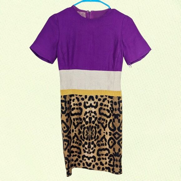 Giambattista Valli‎ Sheath Dress US 2 /No Size Linen Silk Leopard Purple - Picture 1 of 7